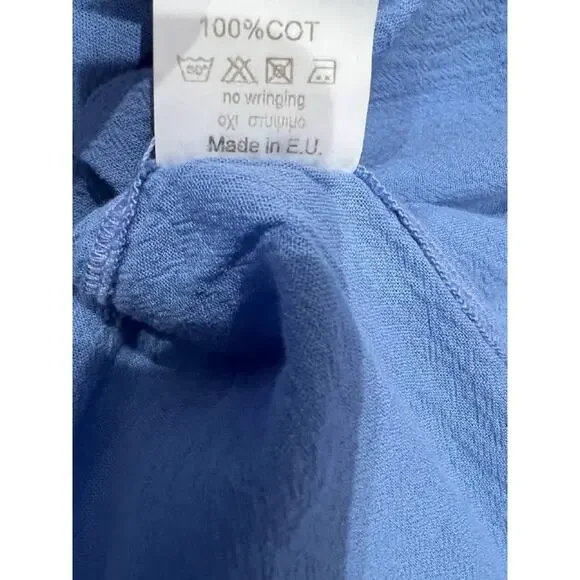 Nema Light blue flare beach 3/4 sleeve mini ruffle dress Small A004371 - Picture 10 of 11